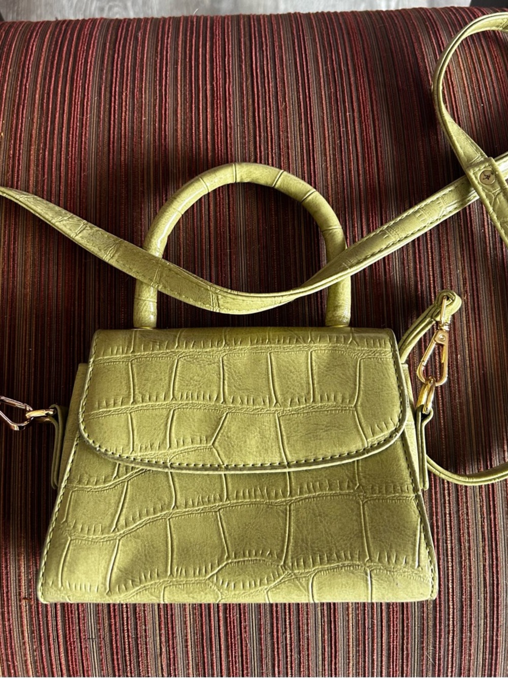 Sage Olive Green Croc-Embossed Mini Satchel Crossbody Bag - 6.5 x 5 x 2.5